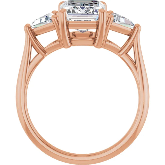 14k White Gold 3.20ctw Emerald or Radiant Lab Diamond Three Stone Ring