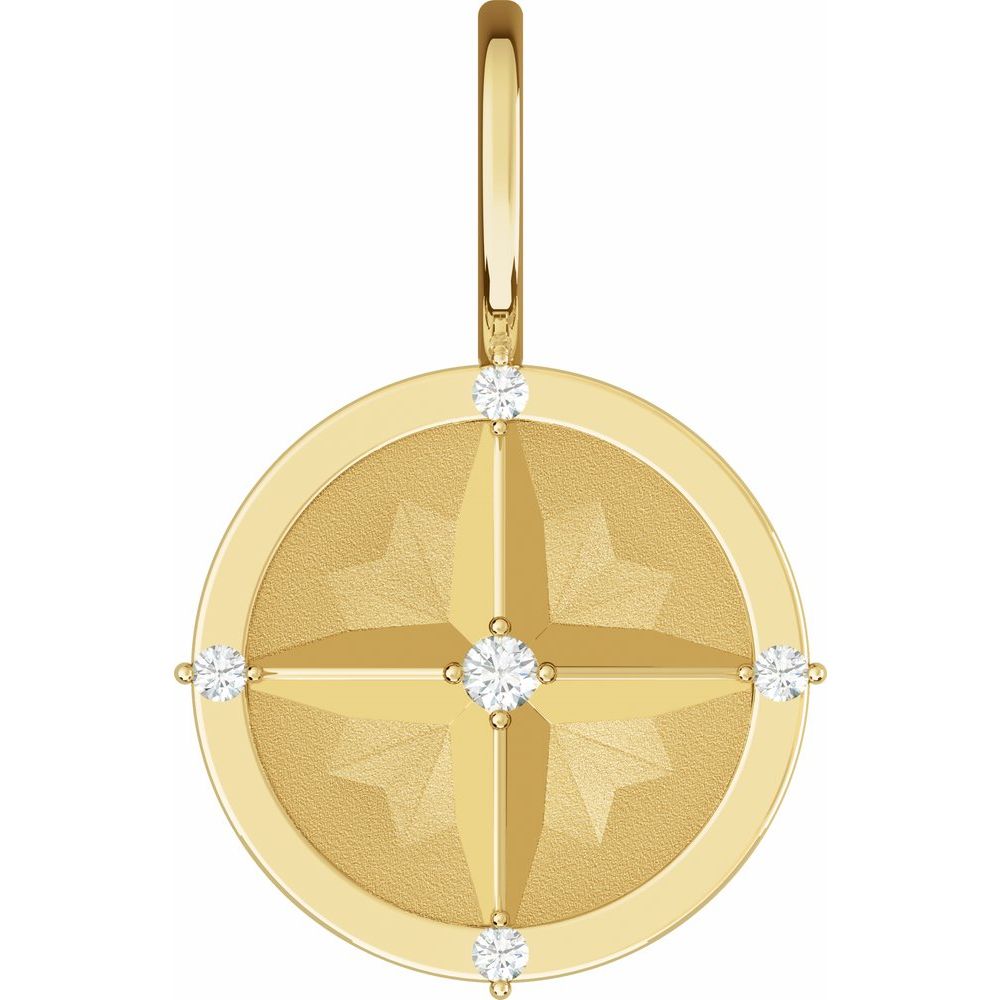 14K Diamond Compass Charm Pendant