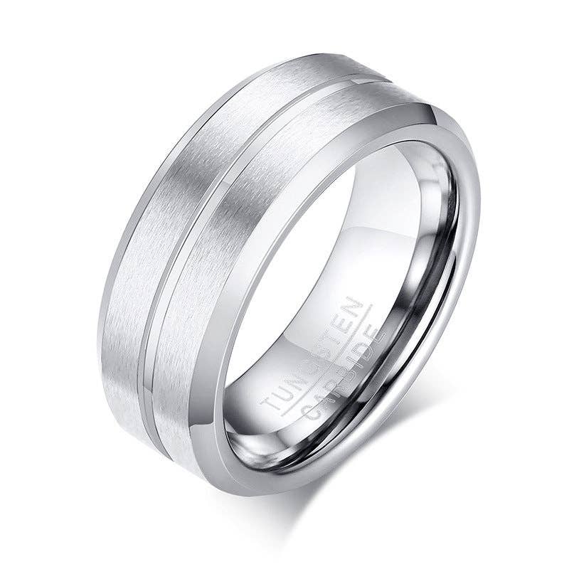Black + Blue Classic Minimalist 8mm Stacking Band Ring in Tungsten Steel