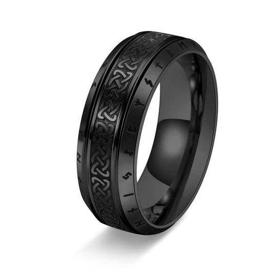 BLACK Stainless Steel Celtic Knot Viking Rune Wedding Band Ring