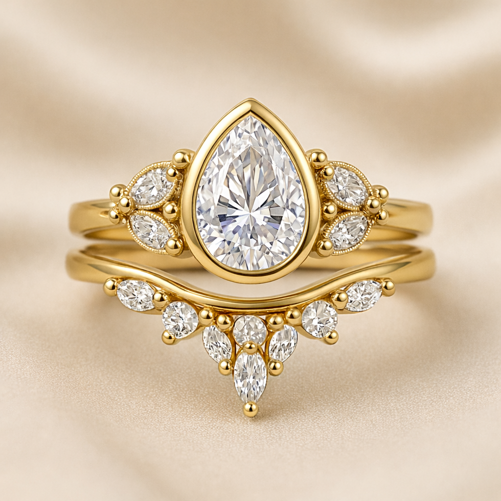 14k Yellow Gold "Adelina" Ring with 2ct Pear Cut Champagne Diamond