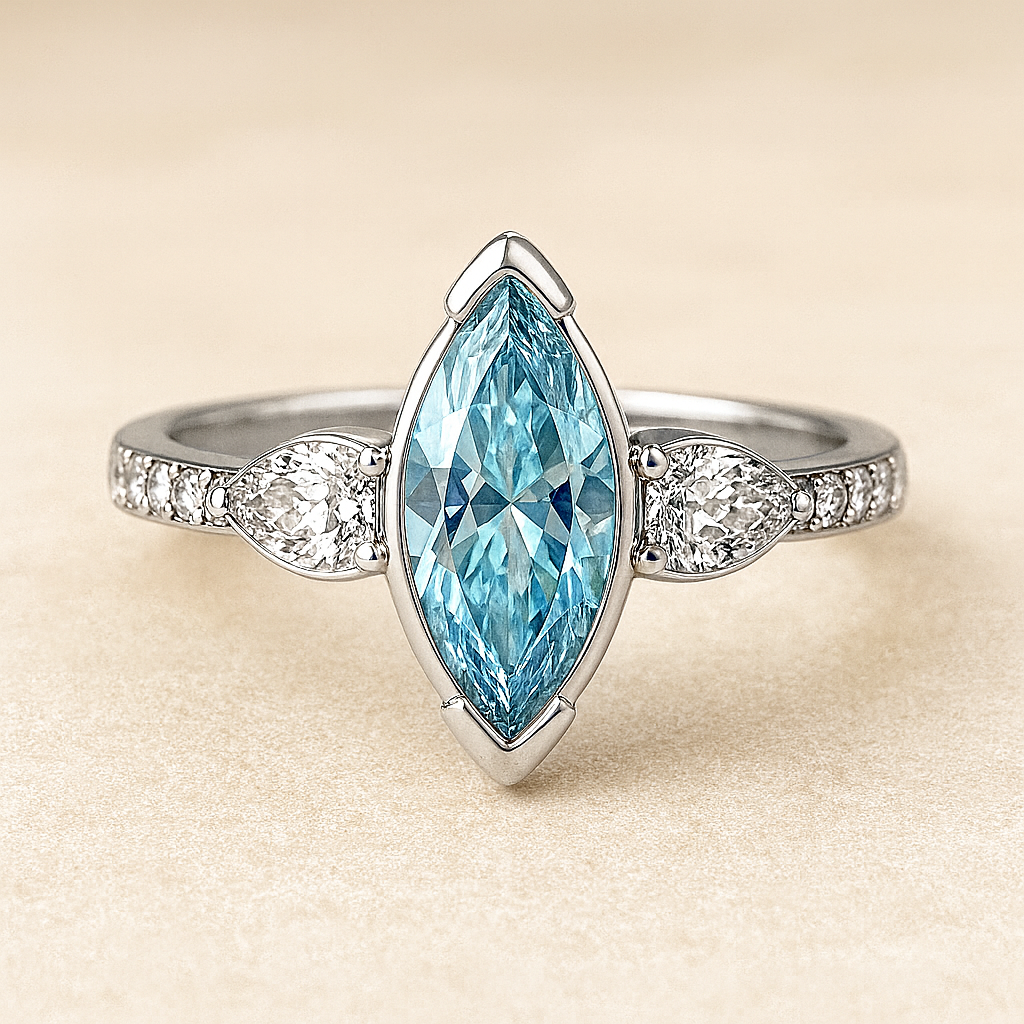 3ct Blue Diamond Ring in 14k Gold