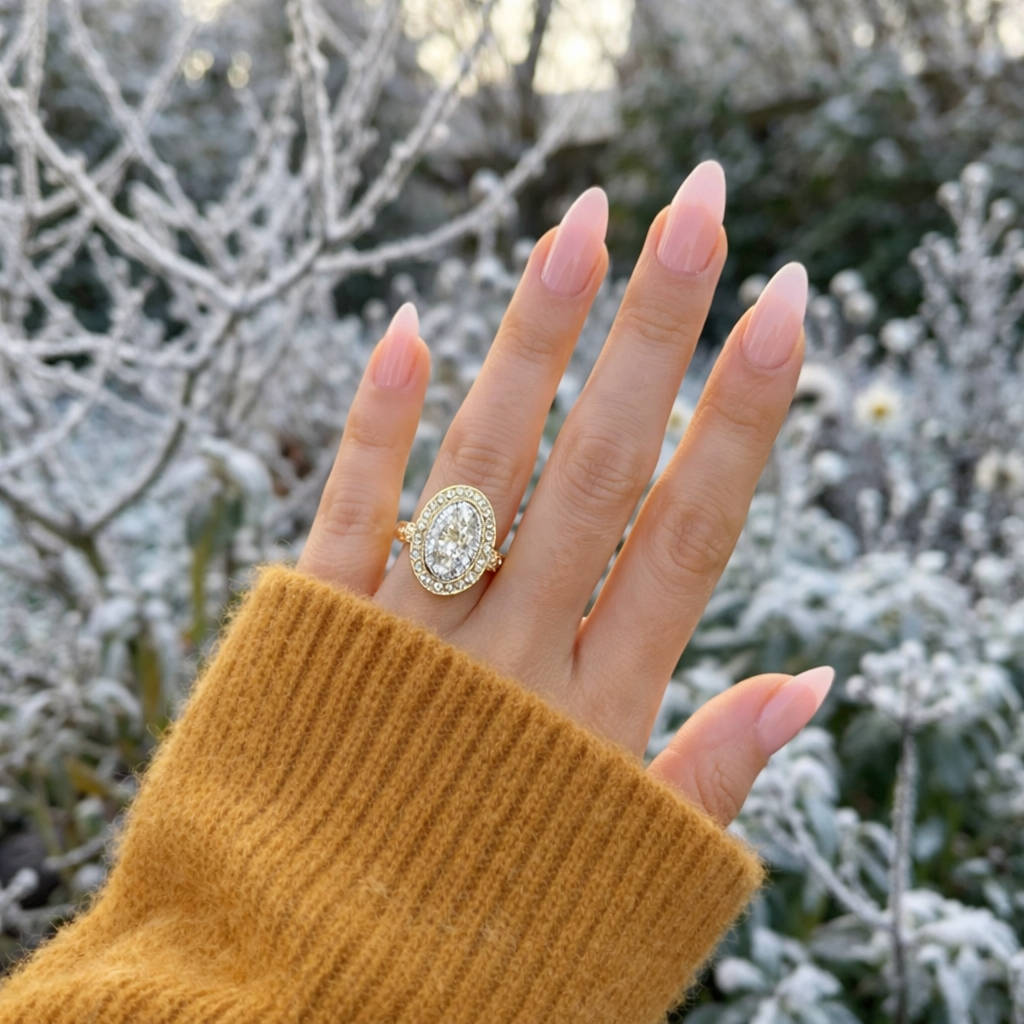 14k Gold Halo Engagement Ring with 3ct Oval Diamond in Bezel Setting