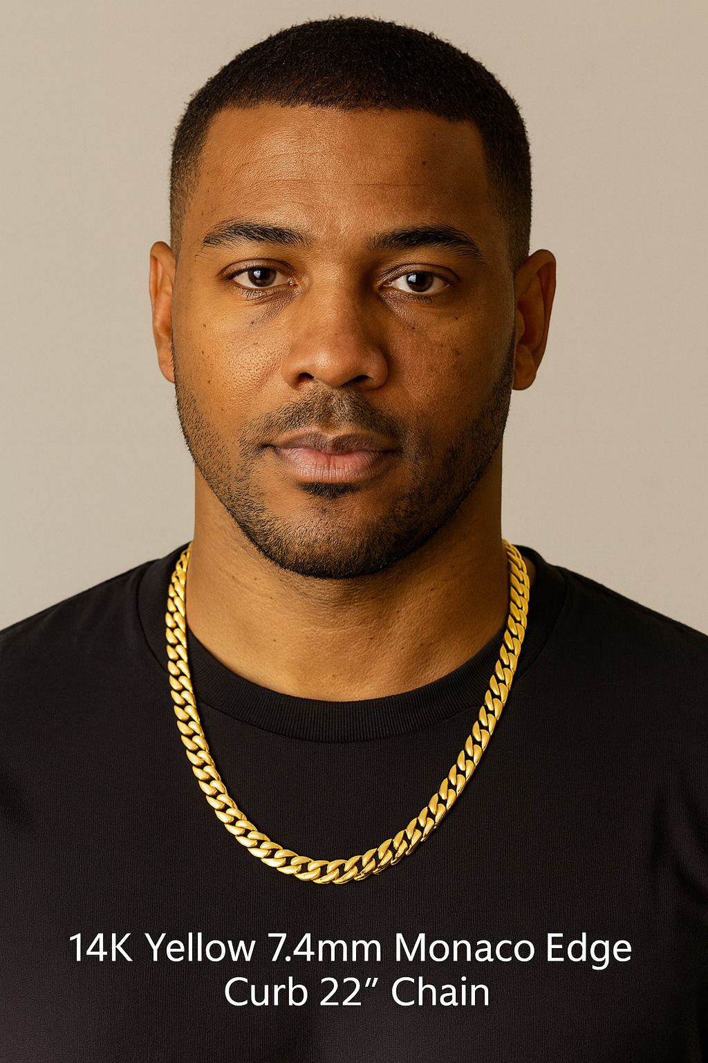 14K Yellow 7.4 mm Monaco Edge Curb 22" Chain