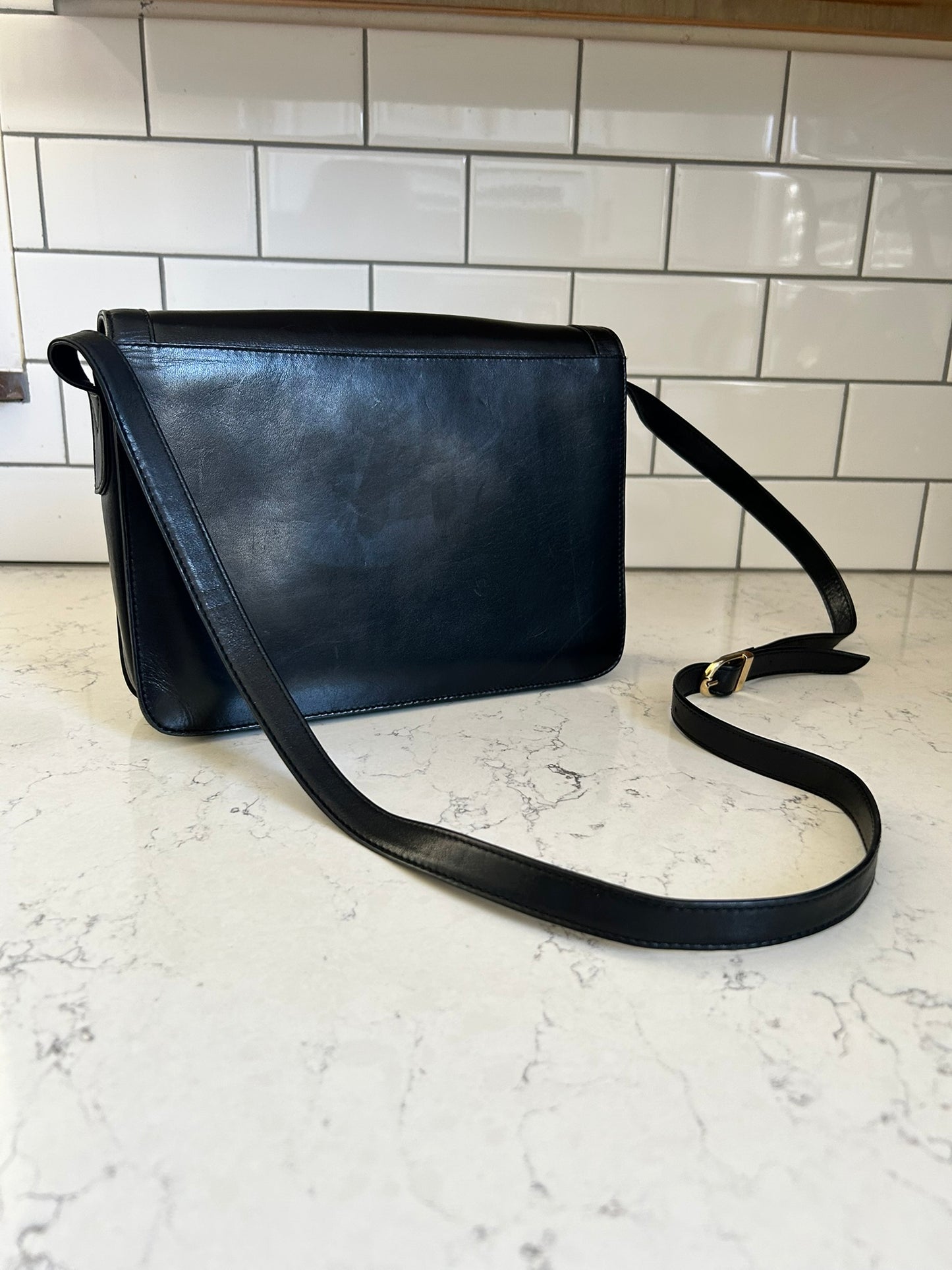 Vintage Cartier Black Leather Crossbody Purse EXCELLENT Condition