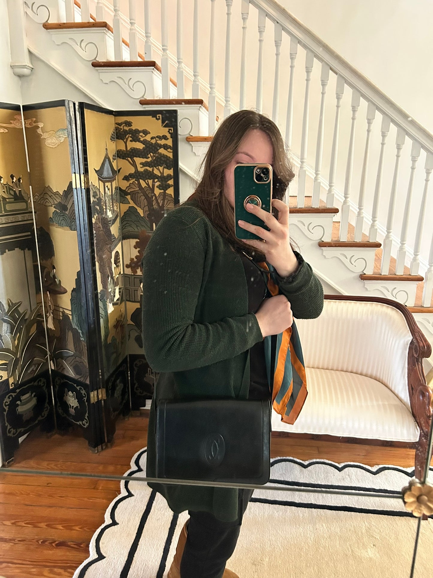 Vintage Cartier Black Leather Crossbody Purse EXCELLENT Condition