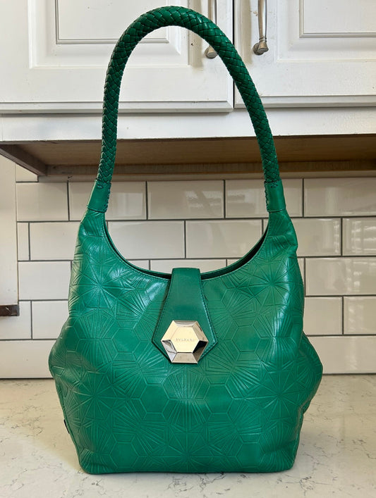 RARE Bulgari x Matthew Williamson Geometric Green Leather Shoulder Bag