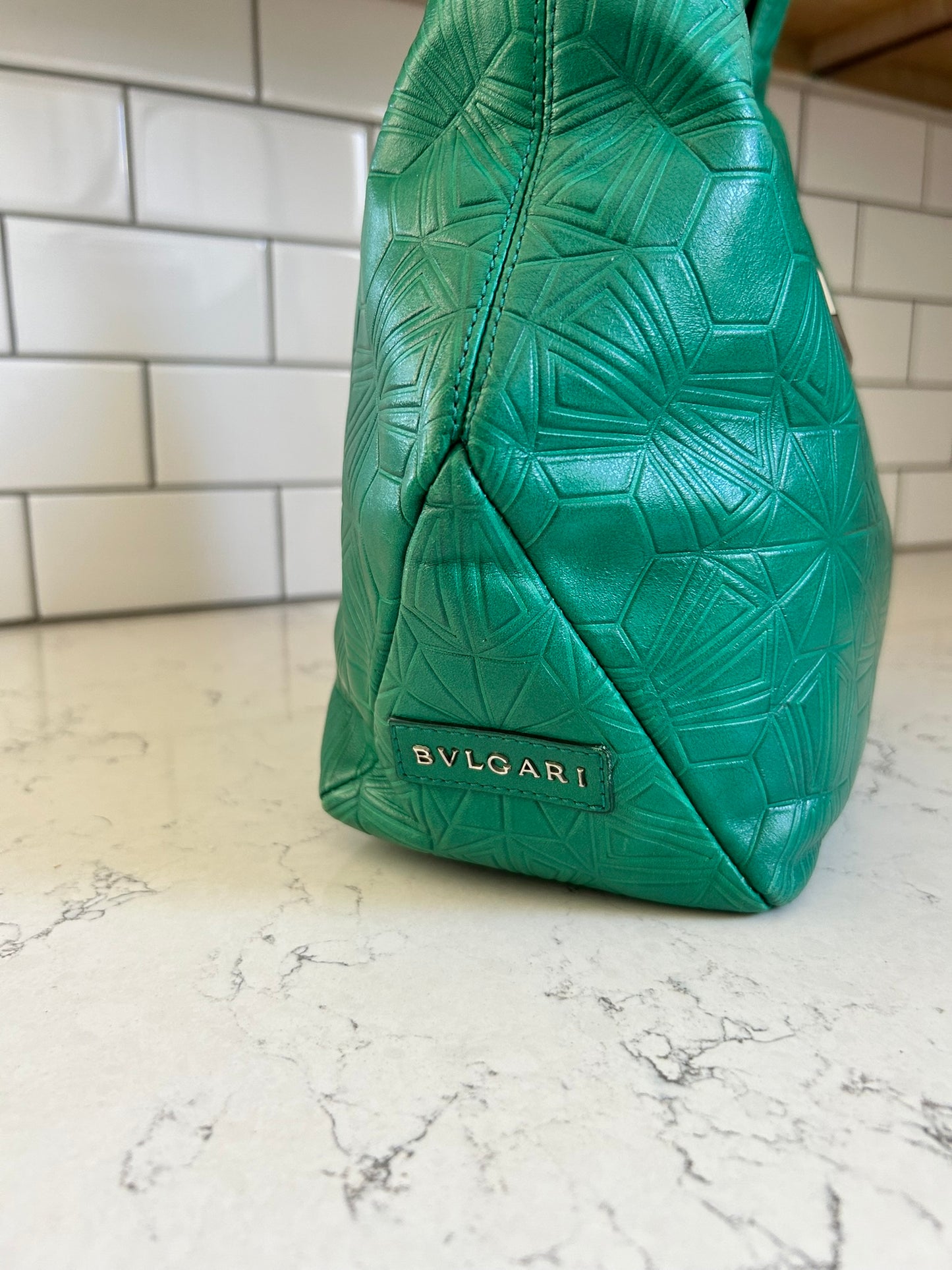 RARE Bulgari x Matthew Williamson Geometric Green Leather Shoulder Bag
