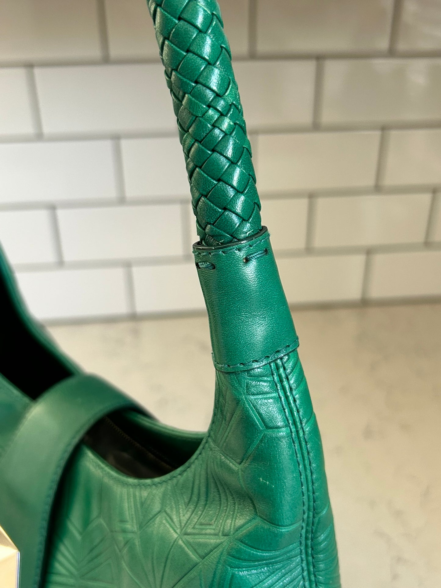 RARE Bulgari x Matthew Williamson Geometric Green Leather Shoulder Bag