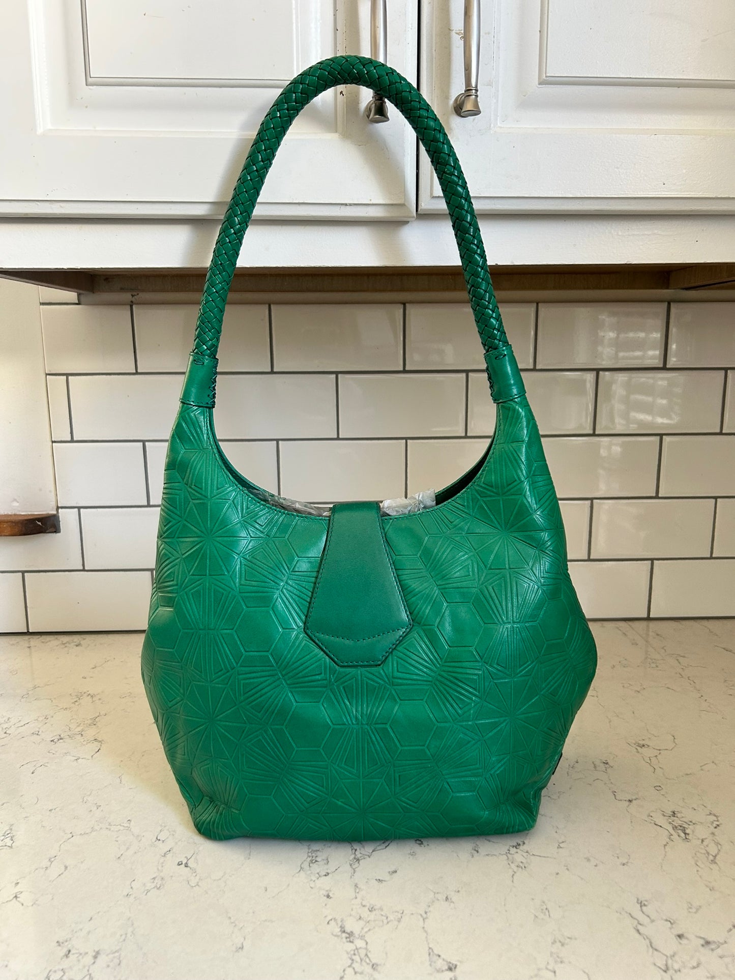 RARE Bulgari x Matthew Williamson Geometric Green Leather Shoulder Bag
