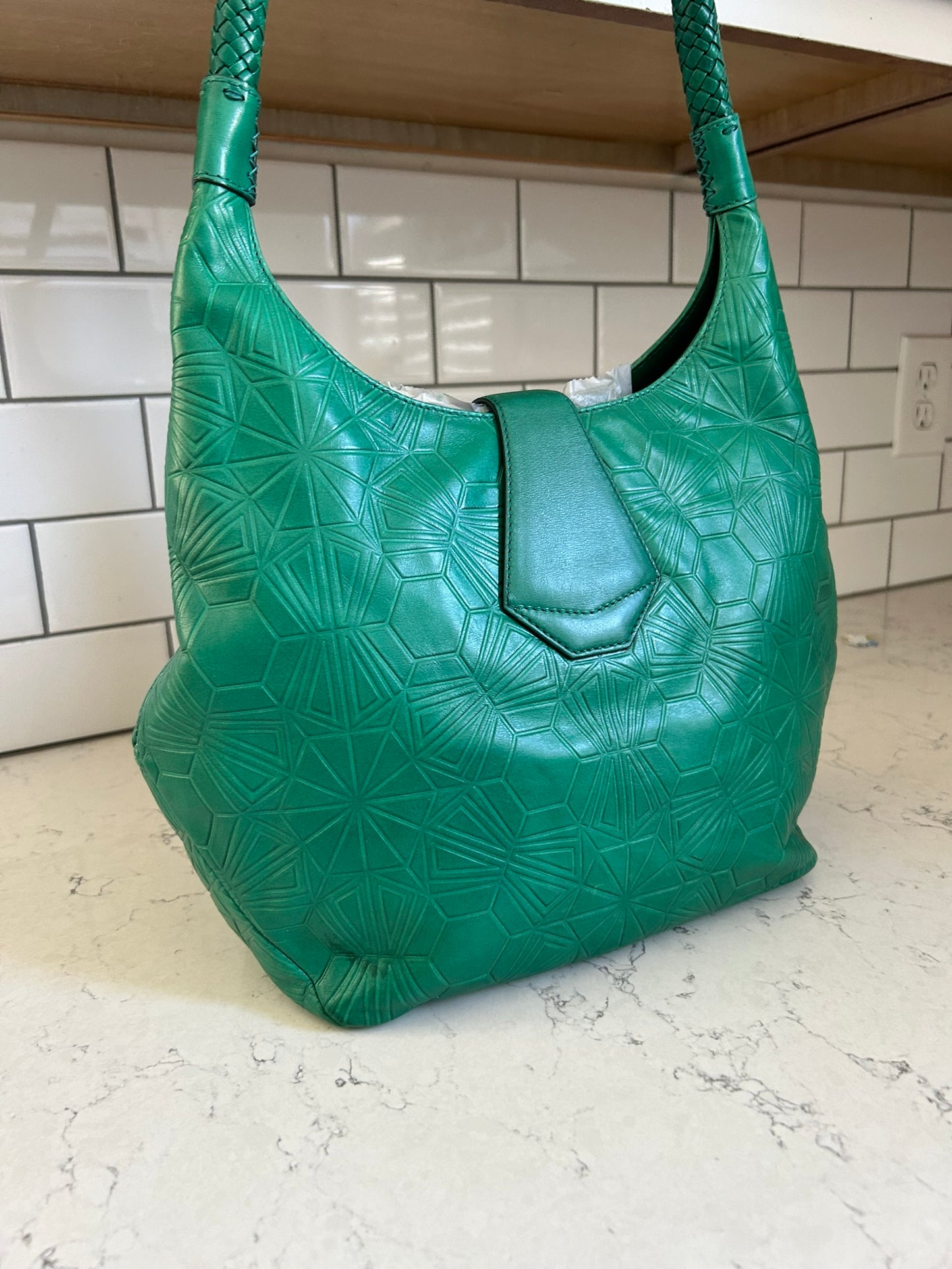 RARE Bulgari x Matthew Williamson Geometric Green Leather Shoulder Bag