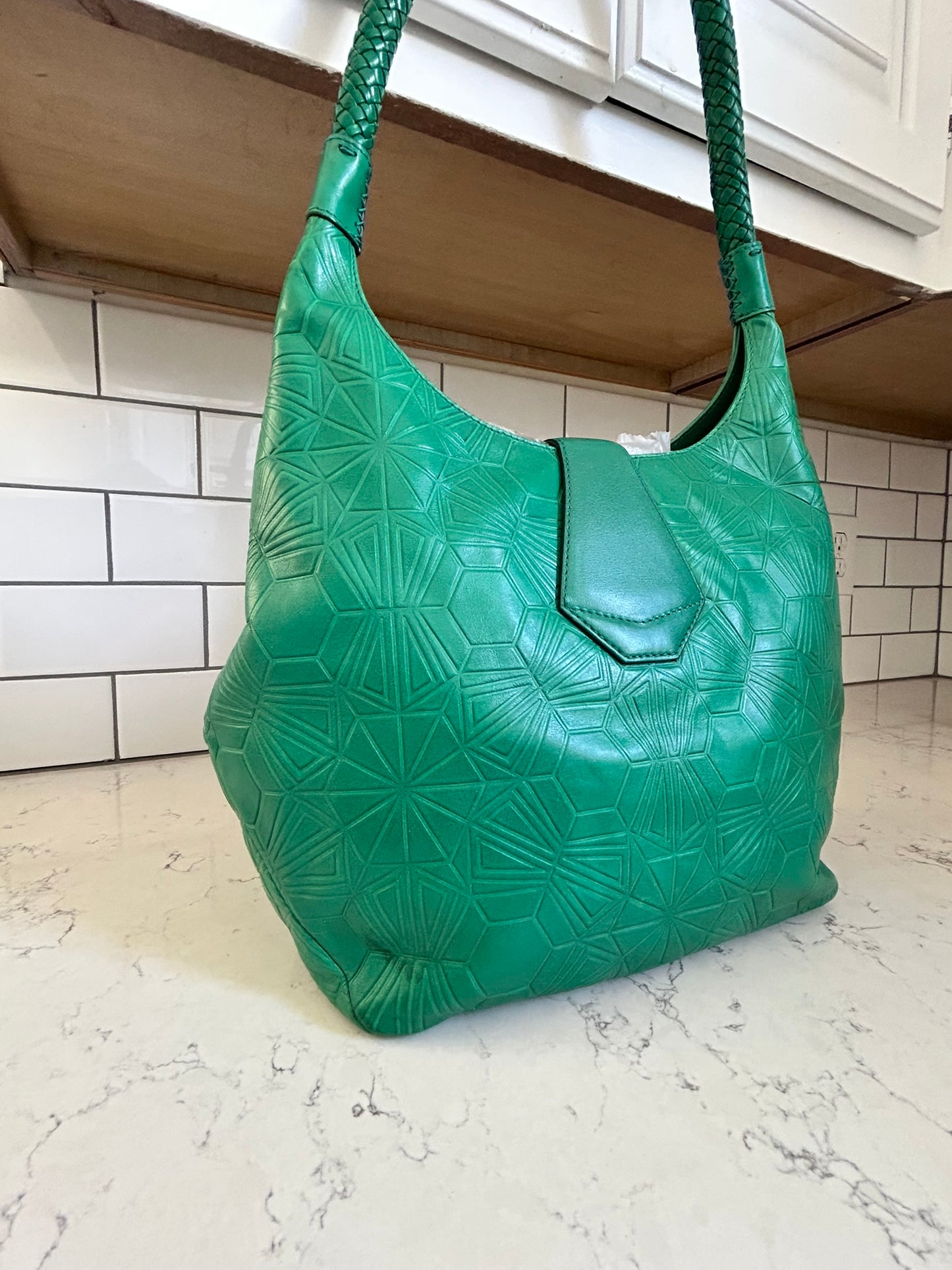 RARE Bulgari x Matthew Williamson Geometric Green Leather Shoulder Bag