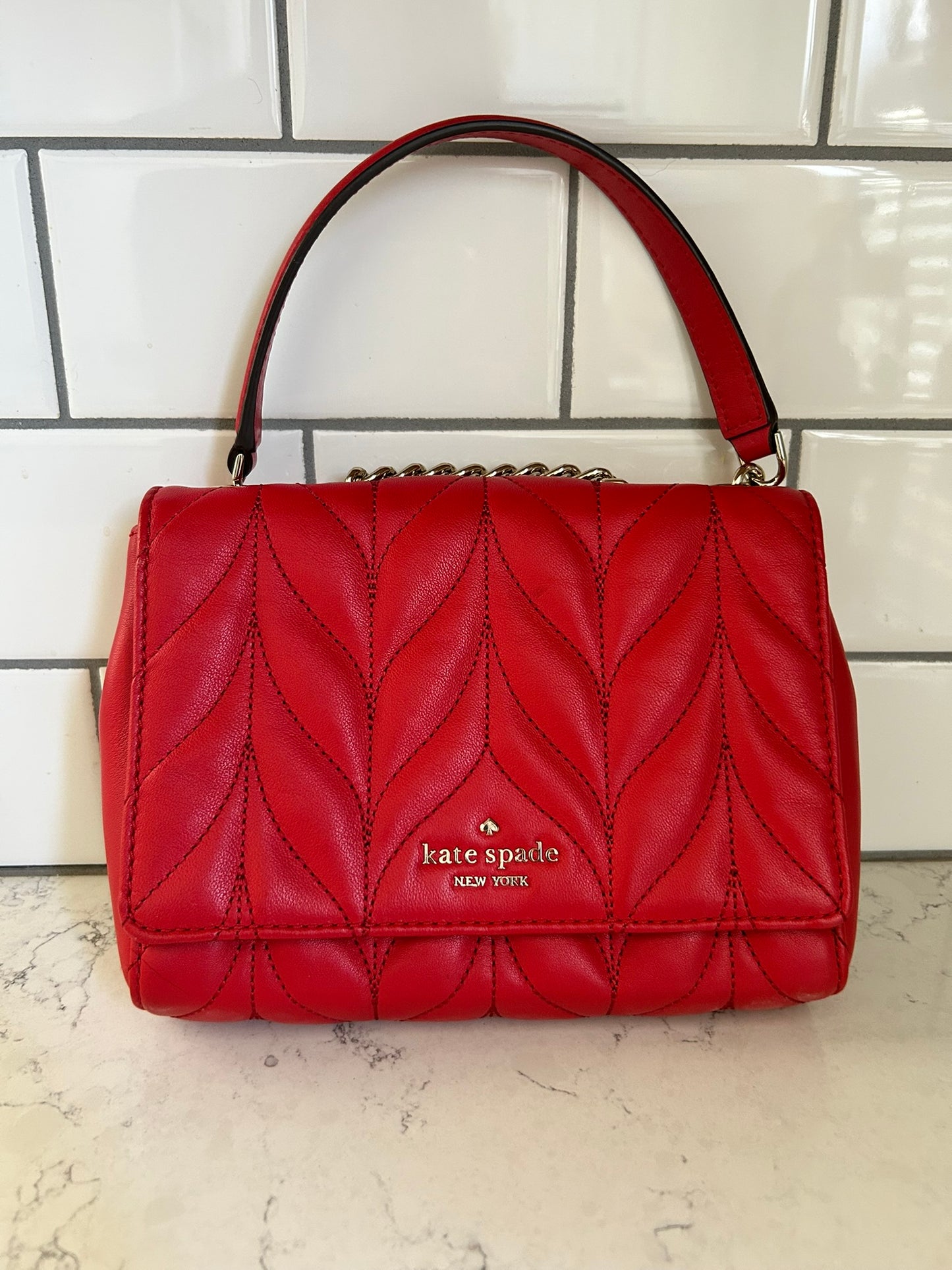Kate Spade "Emelyn" Red Quilted Leather Crossbody Clutch with Adjustable Strap (3-in-1)