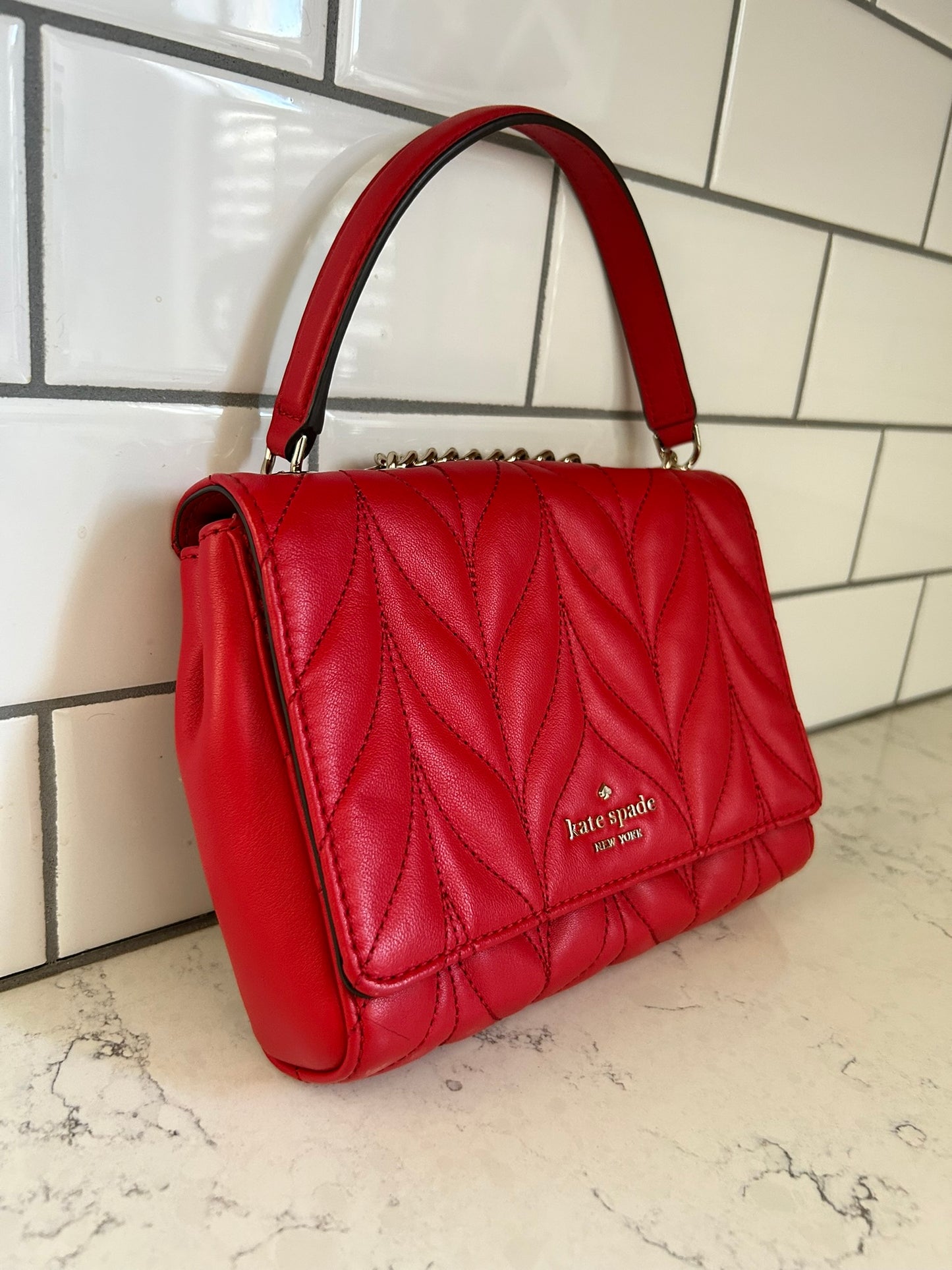 Kate Spade "Emelyn" Red Quilted Leather Crossbody Clutch with Adjustable Strap (3-in-1)