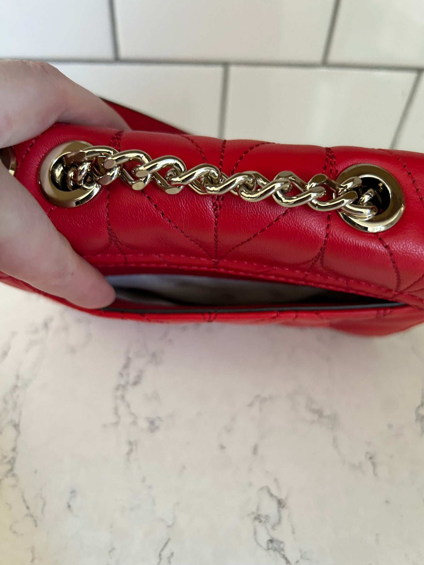Kate Spade "Emelyn" Red Quilted Leather Crossbody Clutch with Adjustable Strap (3-in-1)