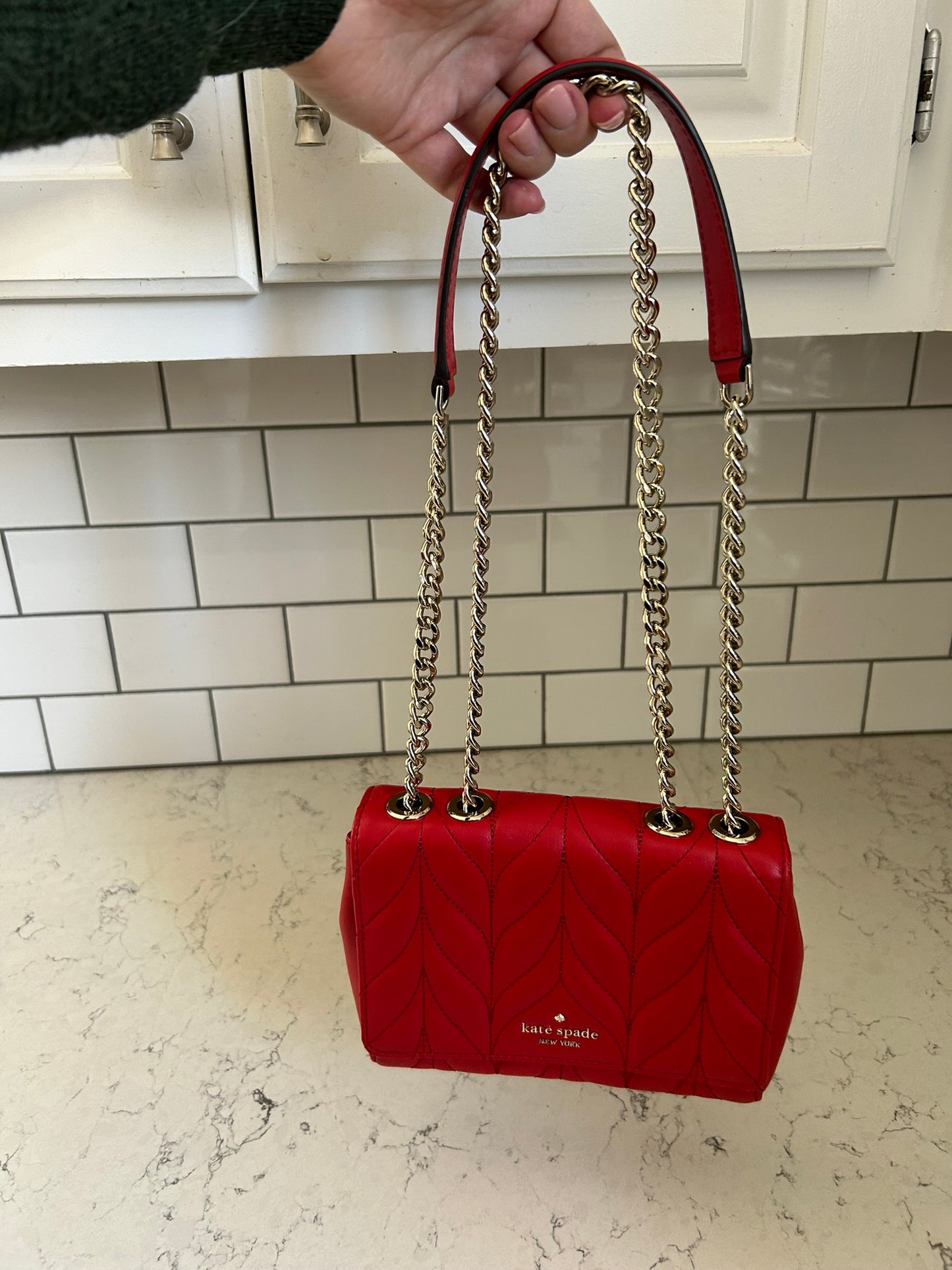 Kate Spade "Emelyn" Red Quilted Leather Crossbody Clutch with Adjustable Strap (3-in-1)