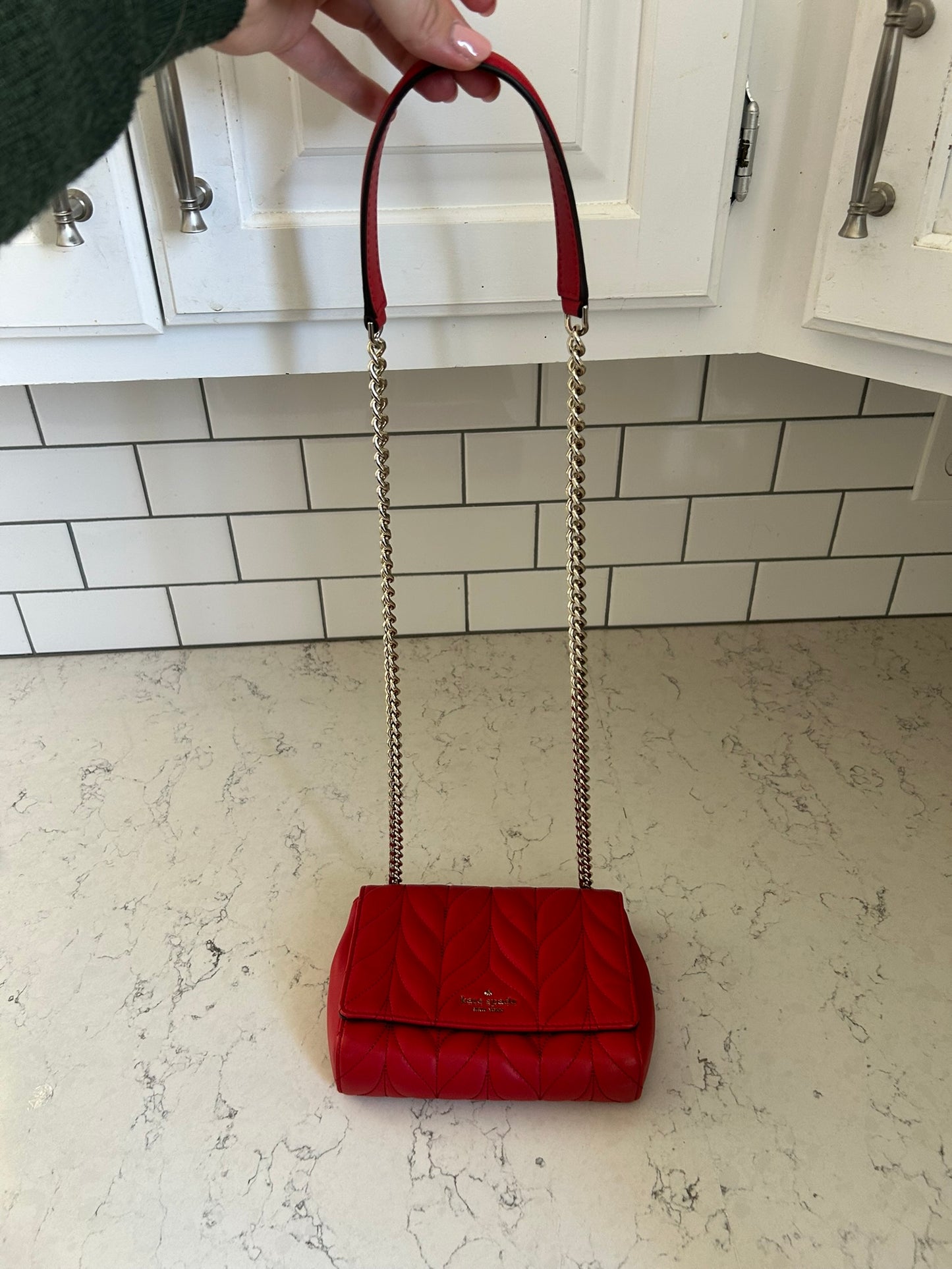 Kate Spade "Emelyn" Red Quilted Leather Crossbody Clutch with Adjustable Strap (3-in-1)