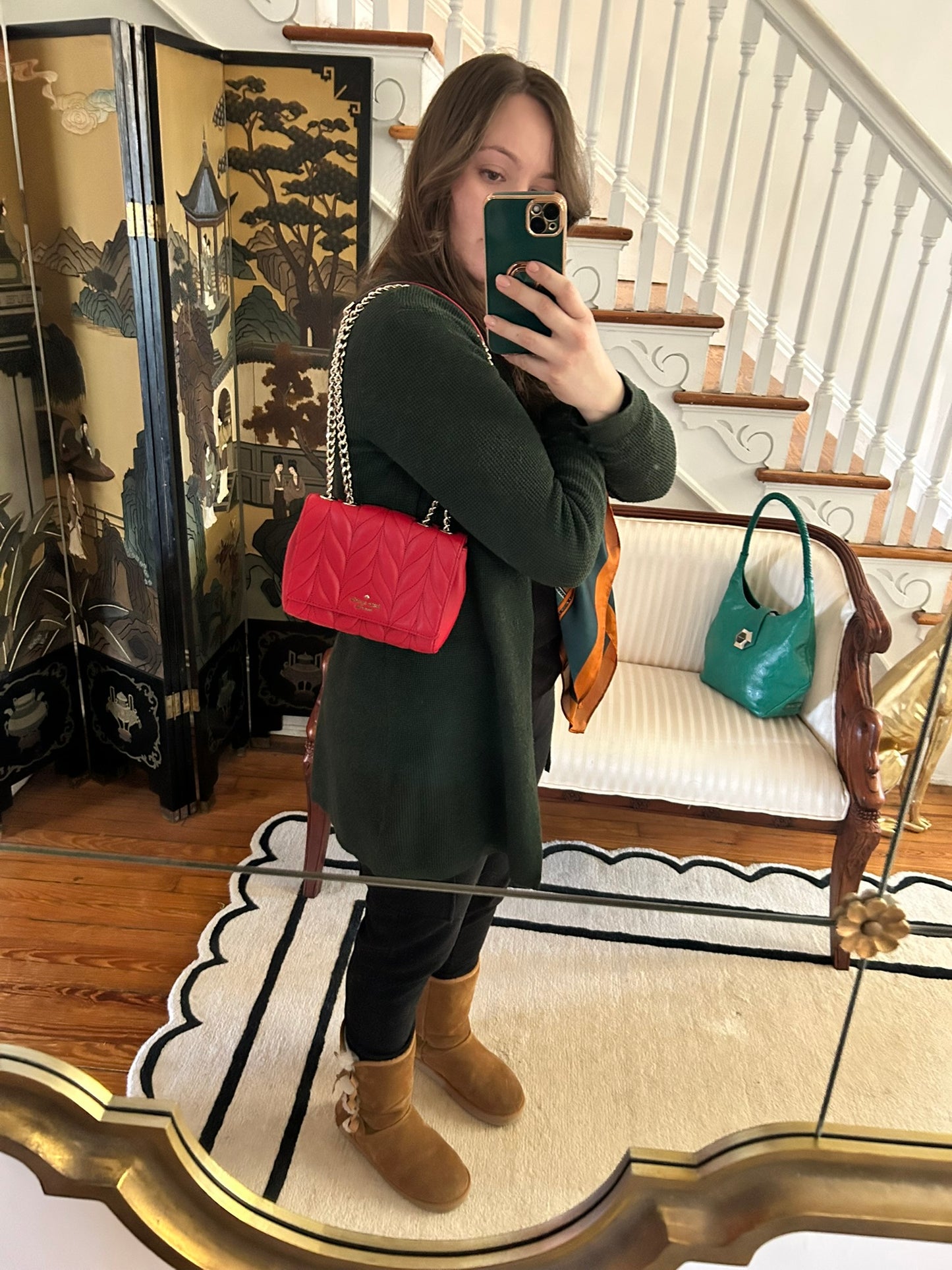 Kate Spade "Emelyn" Red Quilted Leather Crossbody Clutch with Adjustable Strap (3-in-1)