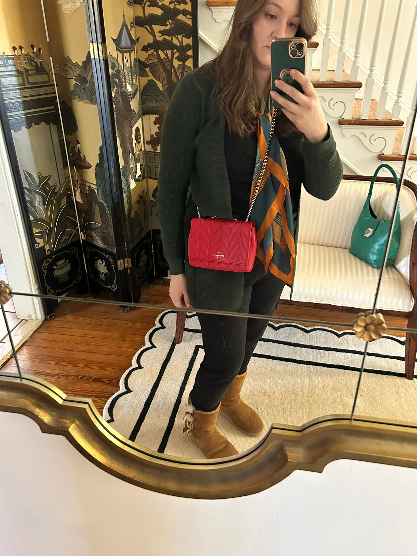Kate Spade "Emelyn" Red Quilted Leather Crossbody Clutch with Adjustable Strap (3-in-1)