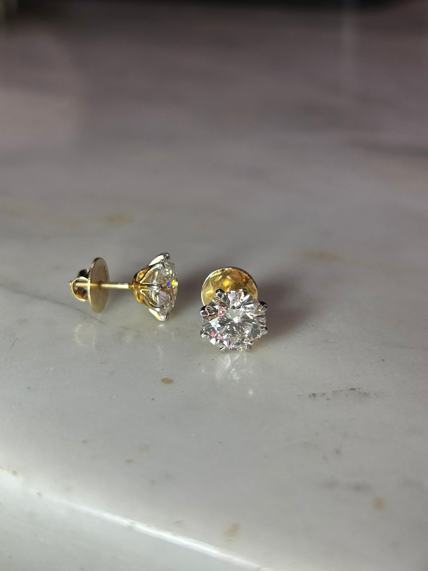 6ct Diamond Stud Earrings in 14k Gold with Screwbacks