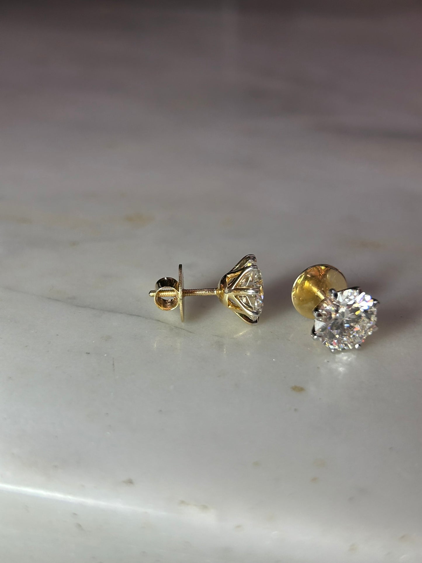 6ct Diamond Stud Earrings in 14k Gold with Screwbacks