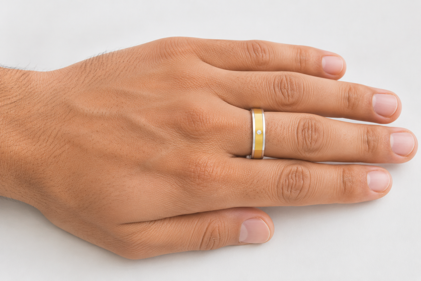 14K White/Yellow Gold .03 CT Natural Diamond Flat Band