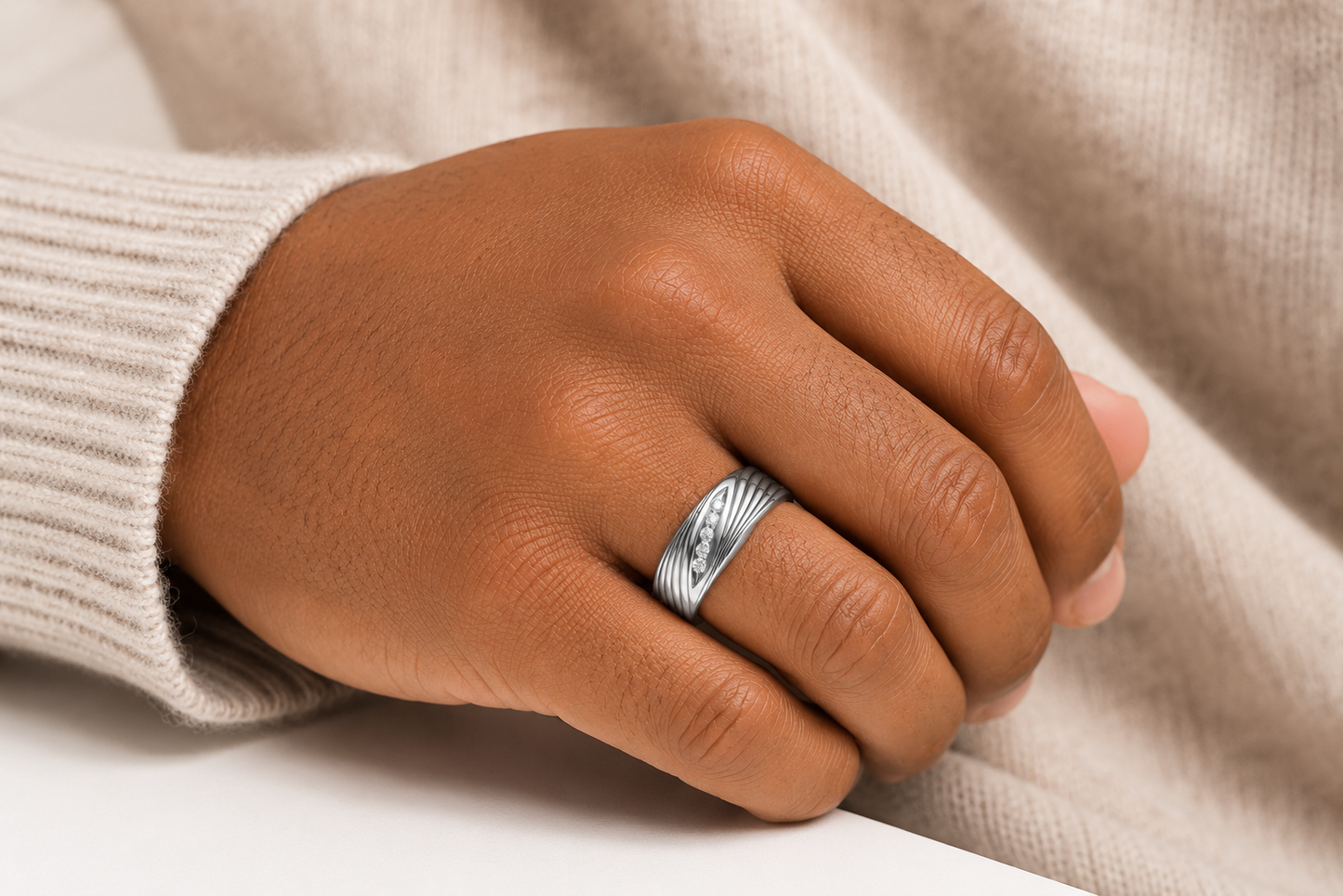 14K White Gold Five-Stone Men's Wedding Band