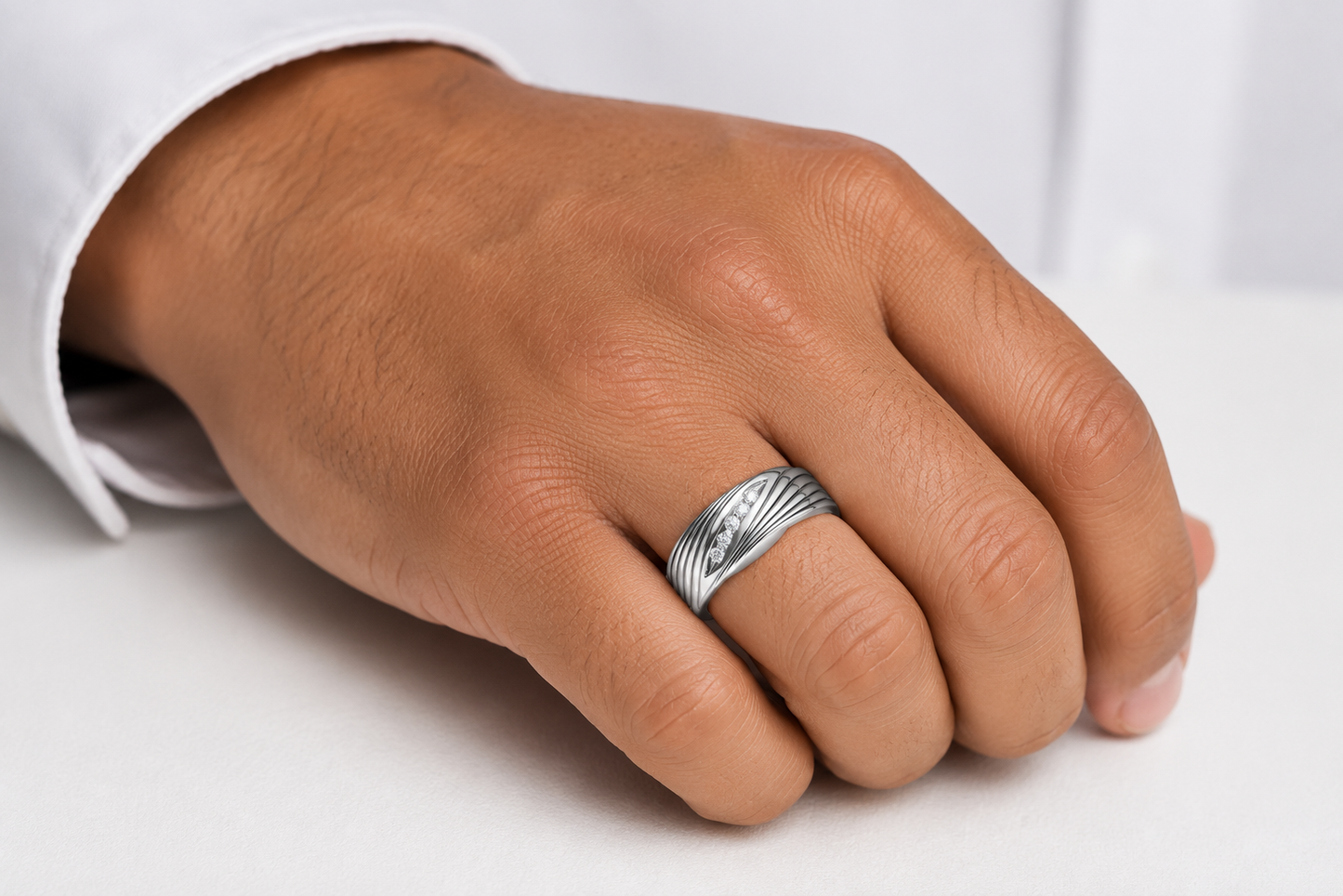14K White Gold Five-Stone Men's Wedding Band