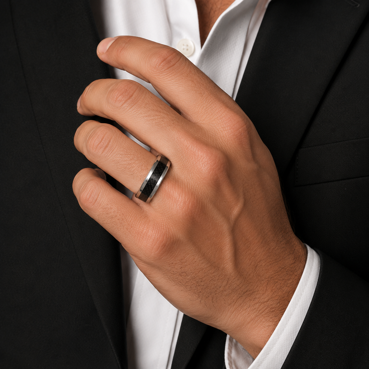 Tungsten 8 mm Beveled-Edge Carbon Fiber Inlay Comfort-Fit Band