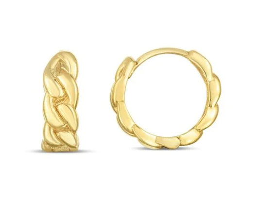14k Curb Link Huggie Hoop Earrings