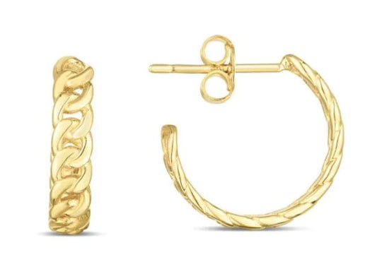 14k Gold Curb Chain Hoop Earrings
