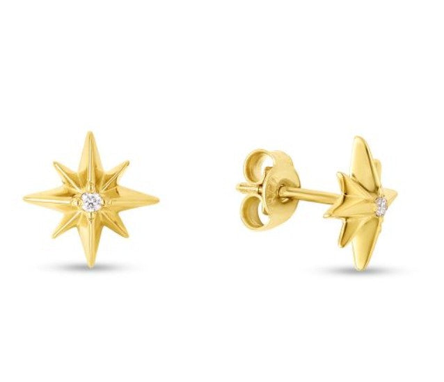 14k Gold Diamond North Star Earrings