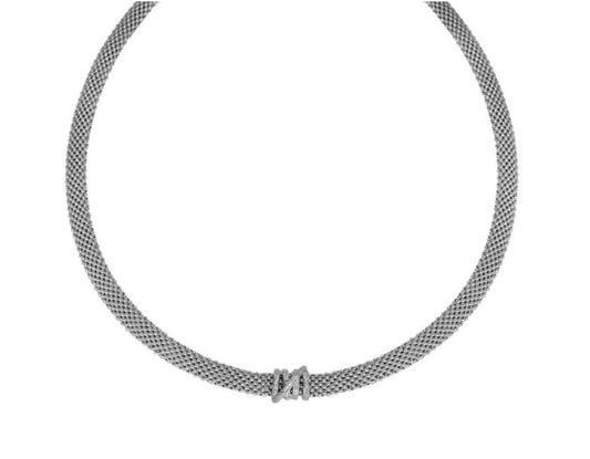 Sterling Silver Collar Necklace with Diamond Clasp