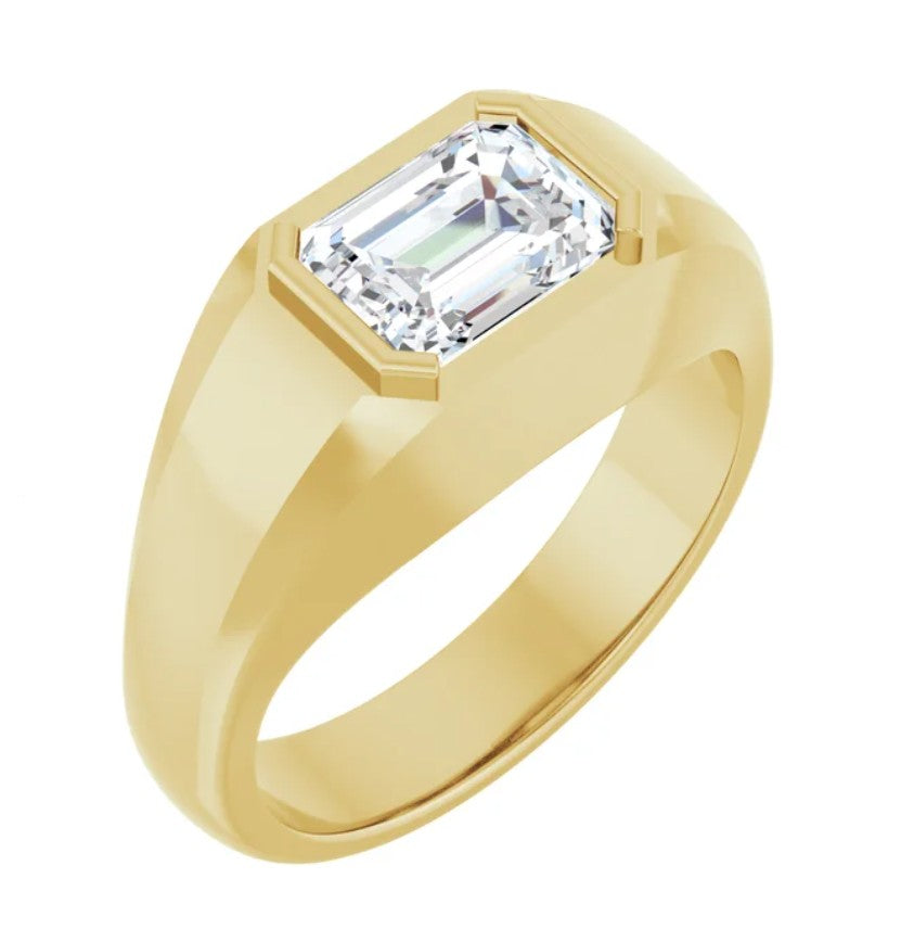 14k Yellow Gold Men's Ring with Emerald Cut 1.75ct Diamond