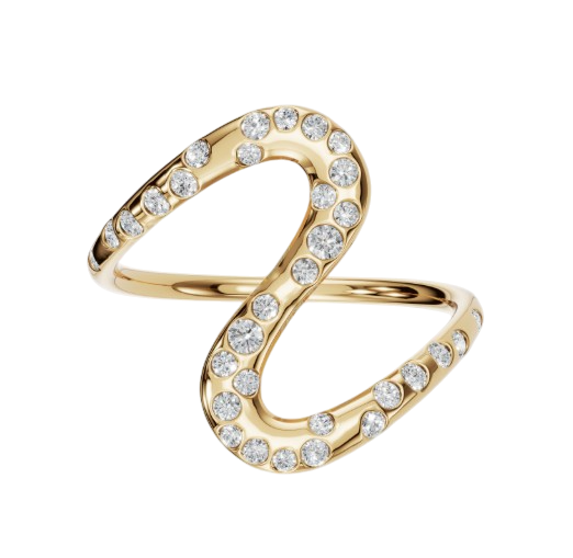 Curved 14k Gold Ring with 0.30cts Diamonds
