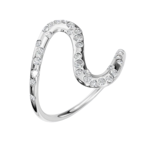 Curved 14k Gold Ring with 0.30cts Diamonds