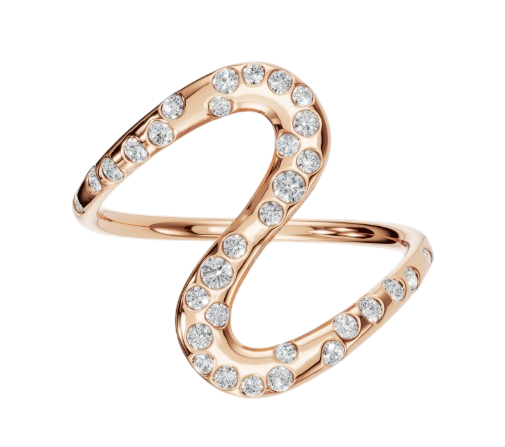Curved 14k Gold Ring with 0.30cts Diamonds