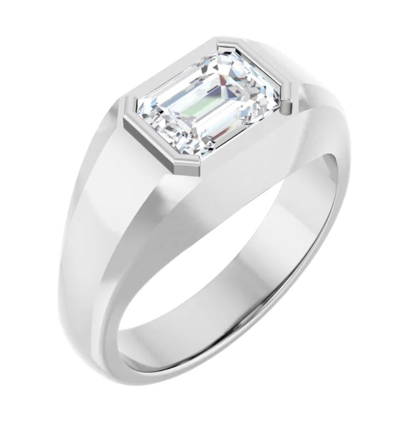 14k Yellow Gold Men's Ring with Emerald Cut 1.75ct Diamond