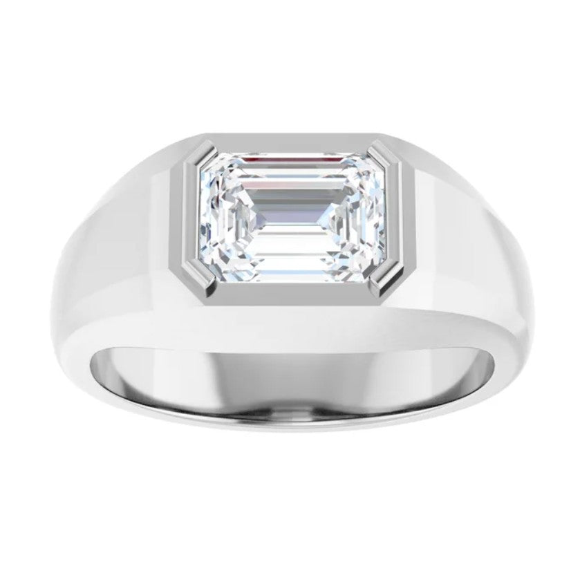 14k Yellow Gold Men's Ring with Emerald Cut 1.75ct Diamond