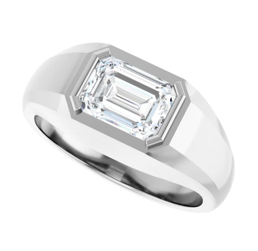 14k Yellow Gold Men's Ring with Emerald Cut 1.75ct Diamond