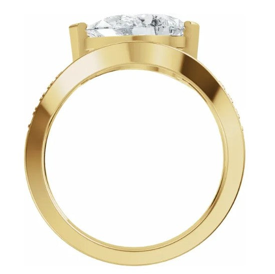 14k Gold Comtemporary Wave Ring with 3tcw Pear Cut Diamond
