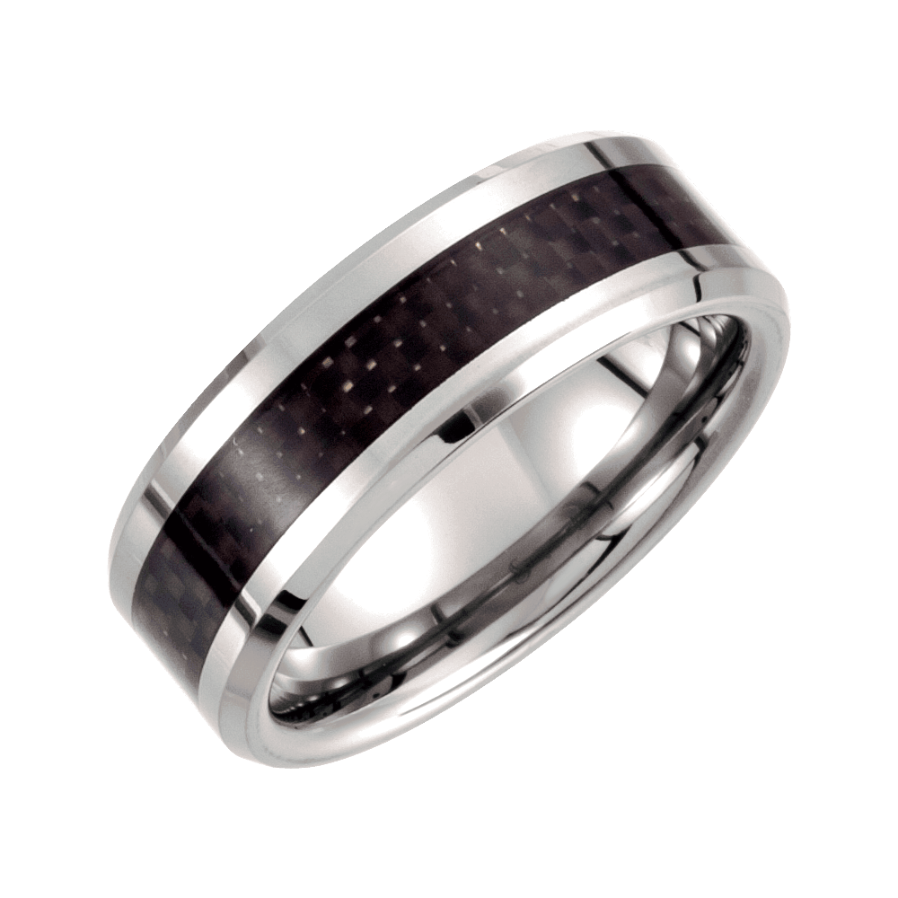 Tungsten 8 mm Beveled-Edge Carbon Fiber Inlay Comfort-Fit Band
