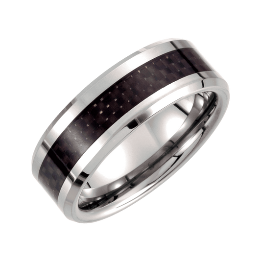 Tungsten 8 mm Beveled-Edge Carbon Fiber Inlay Comfort-Fit Band