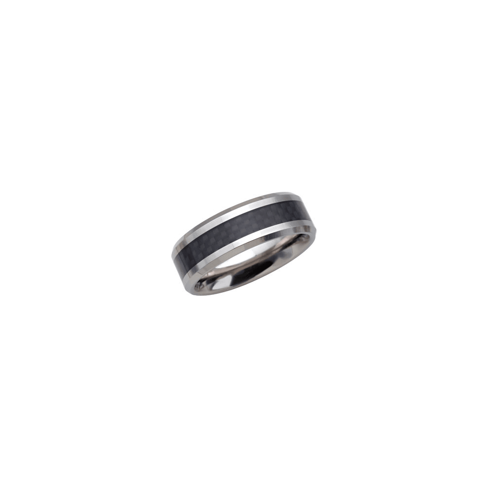 Tungsten 8 mm Beveled-Edge Carbon Fiber Inlay Comfort-Fit Band
