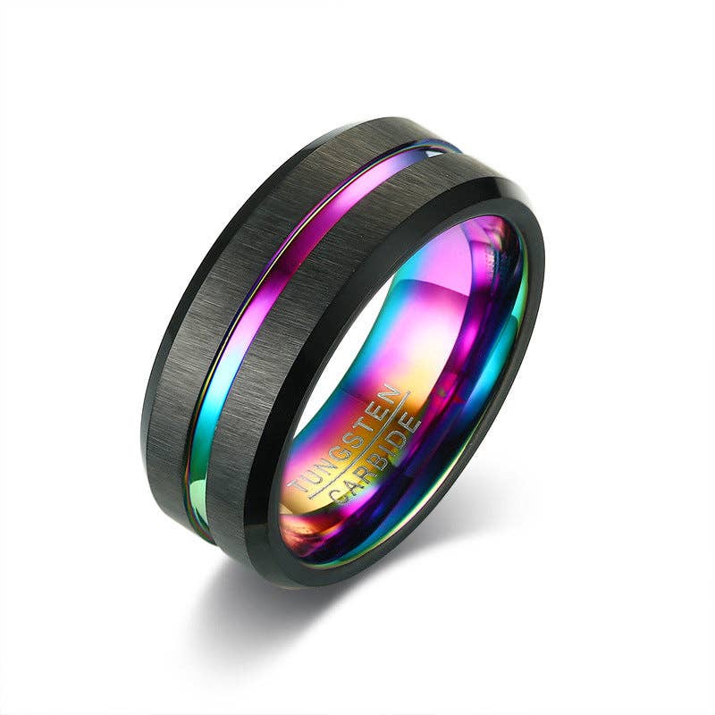 Black + Blue Classic Minimalist 8mm Stacking Band Ring in Tungsten Steel