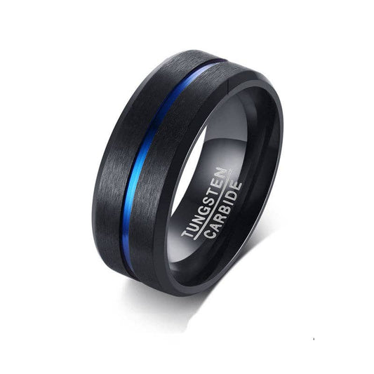 Black + Blue Classic Minimalist 8mm Stacking Band Ring in Tungsten Steel