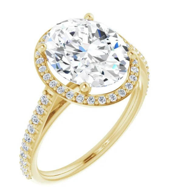 14k Gold Halo Engagement Ring with 3ct Oval Diamond