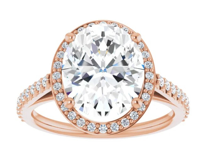 14k Gold Halo Engagement Ring with 3ct Oval Diamond