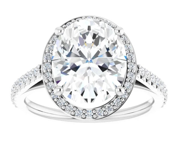 14k Gold Halo Engagement Ring with 3ct Oval Diamond