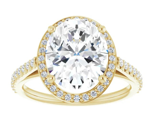 14k Gold Halo Engagement Ring with 3ct Oval Diamond